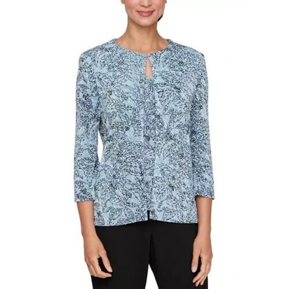Alex Evenings Twin Set Womens XL Blue Botanical Leaf Jacket and Tank 2pc - Picture 4 of 12